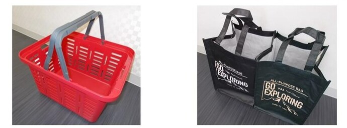 赤バスケット、ビニールコーティング袋の写真