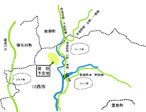 猪名川上流1市3町広域ごみ処理施設建設予定地位置図