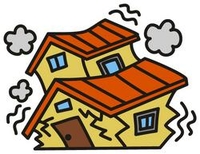 地震で倒壊する家屋を描いたイラスト