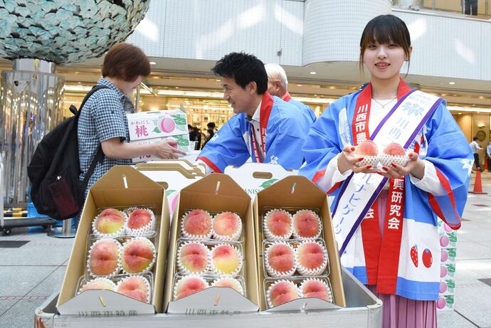 写真：桃の即売会の様子