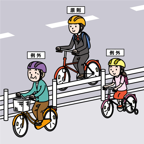 車道を走る自転車のイラスト