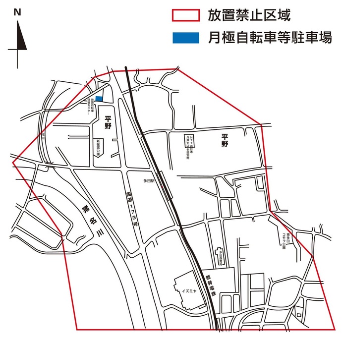多田駅自転車等放置禁止区域図