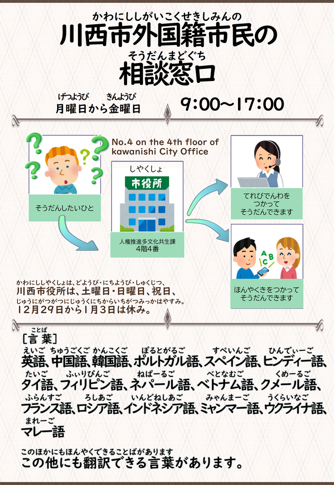 川西市外国籍市民の相談窓口案内チラシの画像